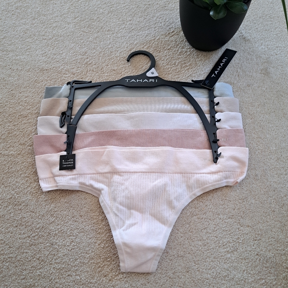 Tahari Thong Underwear 5 Pack Panties Neutral Pastels Seamless Size Medium NEW